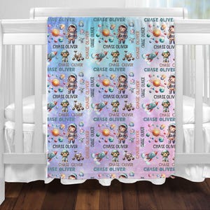 Space Theme Kids Blanket Personalized