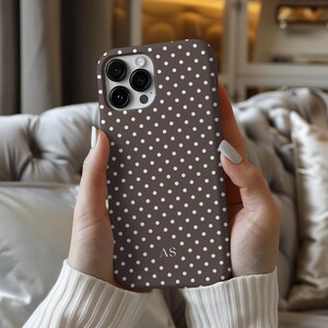 Personalized Dark Brown Polka Dot iPhone Case, Y2K Autumn Monogram