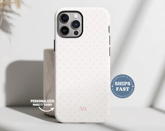 Personalized Pink Polka Dot Phone Case for iPhone 17 16 15 14 13 Pro Max, Initials iPhone Case Polka Dot Phonecase Monogram Custom Phonecase