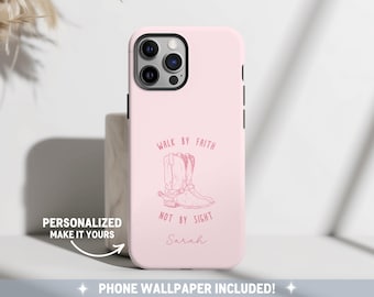 Personalized Pink Cowgirl Boot Phone Case, Christian Bible Verse