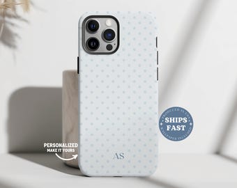 Personalized Blue Polka Dot Phone Case for iPhone 17 16 15 14 13 Pro Max, Initials iPhone Case Polka Dot Phonecase Monogram Custom Phonecase