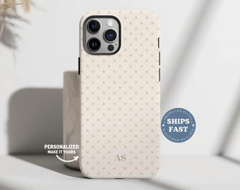 Personalized Beige Polka Dot Phone Case for iPhone 17 16 15 14 13 Pro Max Initials iPhone Case Polka Dot Phonecase Monogram Custom Phonecase