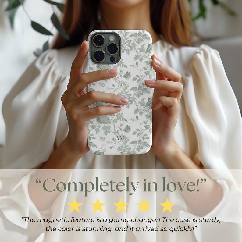 Custom MagSafe Floral Phone Case Flower Phone Case Personalized Name iPhone Case Toile de Jouy Green Monogram Phonecase Magnetic iPhone Case Bild 4