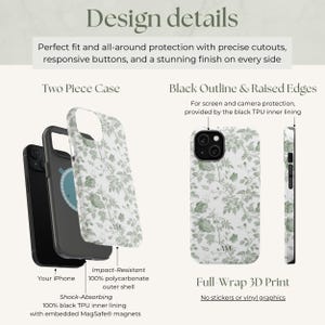 Custom MagSafe Floral Phone Case Flower Phone Case Personalized Name iPhone Case Toile de Jouy Green Monogram Phonecase Magnetic iPhone Case Bild 6