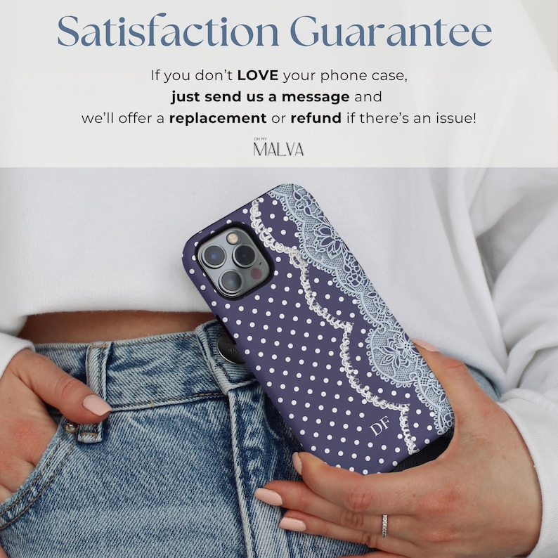 Personalized Lace Phone Case Initials Girly Coquette Phonecase Polka Dot iPhone Case 17 16 16e 15 14 13 MagSafe Samsung Galaxy S26 S25 Pixel image 9
