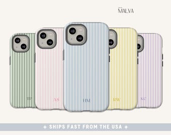Custom Striped Phone Case Personalized Initial Name Phonecase for iPhone 17 16 16e 15 14 13 MagSafe, Samsung Galaxy S26 S25 S24, Pixel 9 8 7