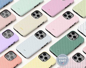 Peronalized Polka Dot Phone Case Custom Initials Name Phonecase Pastel iPhone 17 16 16e 15 14 13 MagSafe Samsung Galaxy S26 S25 Pixel 9 8 7