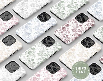 Custom Toile de Jouy Floral MagSafe iPhone Case, Personalized Name