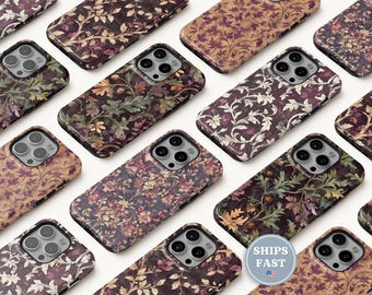 Funda para teléfono William Morris con diseño de hojas de otoño, funda vintage botánica para iPhone 18 17 16 15 14 13 MagSafe Samsung Galaxy S26 S25 S24 Pixel 9 8 7 6
