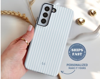 Personalized Blue Striped Samsung Case, Coastal Monogram Phone Cover, Samsung Phone Case Blue,  Samsung S25 S24 S23 S22 S21 Plus Ultra Case