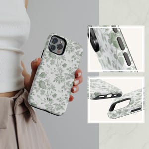 Custom MagSafe Floral Phone Case Flower Phone Case Personalized Name iPhone Case Toile de Jouy Green Monogram Phonecase Magnetic iPhone Case Bild 7