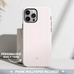 Personalisierte rosa Telefonhülle Benutzerdefinierte Monogramm iPhone Hülle Ästhetische rosa gestreifte Telefonhülle Sommer Küsten Telefonhülle Preppy Phonecase Beachy