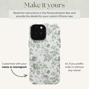 Custom MagSafe Floral Phone Case Flower Phone Case Personalized Name iPhone Case Toile de Jouy Green Monogram Phonecase Magnetic iPhone Case Bild 3
