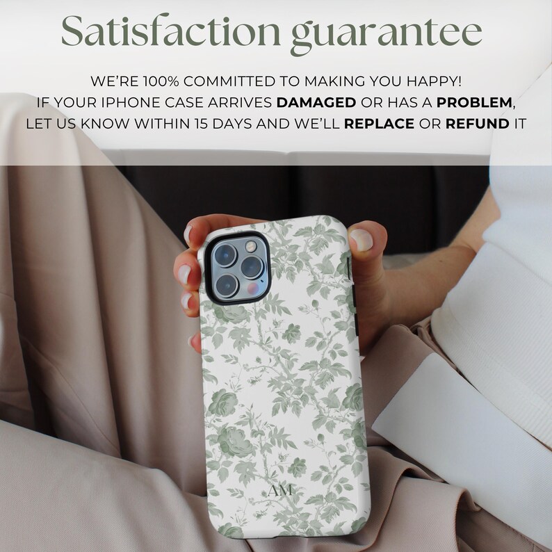 Custom MagSafe Floral Phone Case Flower Phone Case Personalized Name iPhone Case Toile de Jouy Green Monogram Phonecase Magnetic iPhone Case Bild 10
