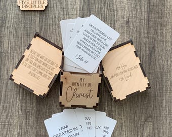 A Believer's Identity in Christ Wooden Card Box with Bible Verse's - Christian Gift -Christian Card Set-Religious Gift - Christian Identity