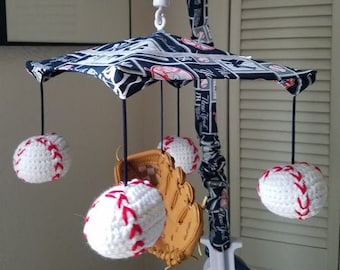 PLAY BALL Crocheted baseball Crib Mobile - CUSTOM - pick your color, pick your team!