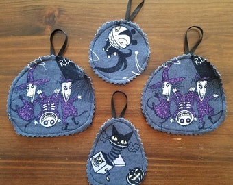 Lock, Shock & Barrel Nightmare Before Christmas fabric/felt ornaments - set of 4