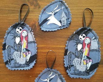 Jack, Sally & Zero Nightmare Before Christmas fabric/felt ornaments - set of 4