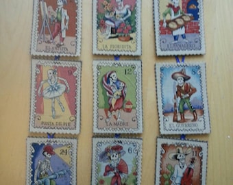 Day of the Dead Loteria Card fabric & felt ornaments - set of 4