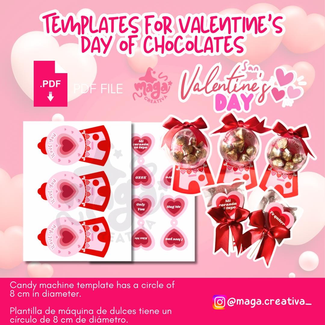 Valentine's Day templates, chocolate packaging, candy lollipop template, candy machine template