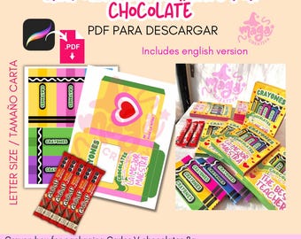 Box of crayons for chocolate packaging, chocolate stencils, Teacher&#39;s Day gifts