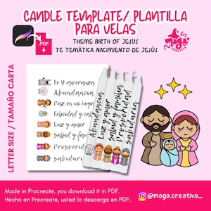 Modelo para velas de Natal, ano novo 2025, tatuagem de vela de ano novo, adesivos de velas, nascimento de Jesus, adesivos de velas de Natal