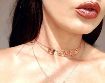 Old English Name Choker, Old English Letters, Name Collar, Gold Name Choker, Silver Name Choker, Personalized Choker, Personalized Jewelry