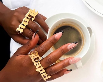 Anillo de nudillos personalizado, anillo con nombre, anillo personalizado, anillo personalizado, anillo con nombre de oro, anillo con nombre de plata