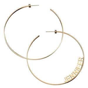 Name Earrings Hoop, Personalized Earrings, Customized Earrings, Name Plate Earrings, Large Gold Hoops, Large Silver Hoops, Nameplate Jewelry