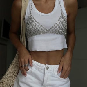 Kristallgnistrande Bralette, Bralette Och Choker, Klubbkläder, Klubbkläder, Kristall Choker, Danskläder