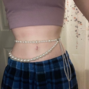 Gelaagde parelriem, parelriem, meerstrengige parelriem, parelaccessoires, riem met parel, riem met parelketting