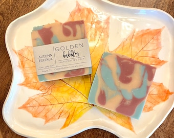 Autumn Equinox Handmade Soap, Artisan Bar, Natural Cold Process with Minimal Ingredients, Colorful Leaf Woodsy Fall Fragrance