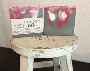 Cherry Almond Handmade Soap, Natural Artisan Cold Process Bar, Minimal Ingredients, Sweet Bakery Fragrance