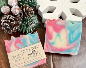 Winter Wonderland Handmade Soap, Artisan Natural Cold Process Bar Soap, Frozen Forest Scent, Winter Snow Queen, Kids Girls Toddler Gift