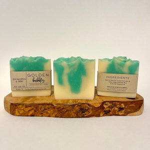 Eucalyptus Mint Handmade Soap, Natural Artisan made Cold Process, with Minimal Ingredients, Him or Her Care Package, Golden Bubbles Soap image 3
