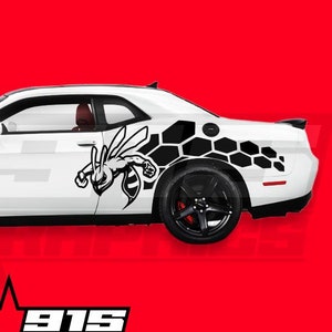 Large Angry Hornet with Honeycomb Vinyl Decal Graphics Fits Dodge Challenger