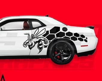 Large Angry Hornet with Honeycomb Vinyl Decal Graphics Fits Dodge Challenger