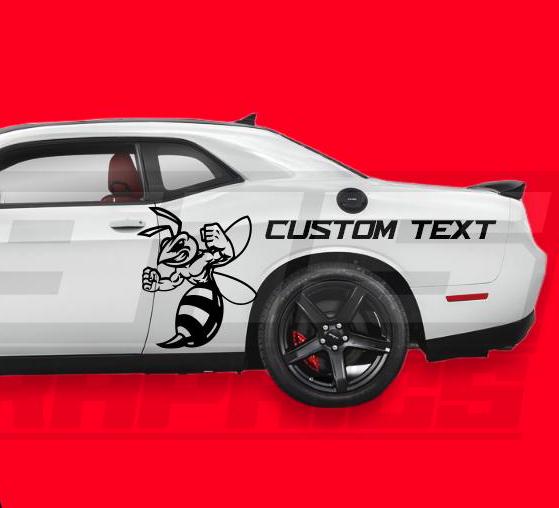 Angry Hornet and Custom Text Side Vinyl Decal Graphics Fits Dodge