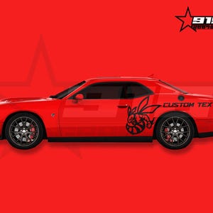 2 Large Fire Bee with Custom Text Car Vinyl Decal Graphics Fits Dodge Challenger