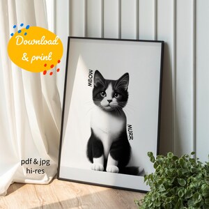 Minimalist Cat Art Print: Black & White Feline Poster (PDF, JPG)