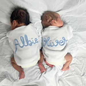 Personalised White Name Cardigan | Embroidered Name Cardi | Embroidered Newborn Cardigan | Newborn gift | Baby Gifts | Name Announcement
