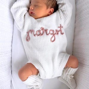Embroidered Romper Baby | Newborn outfit | coming home outfit hospital set | Embroidered Jumpsuit | Name Announcement| knitted booties