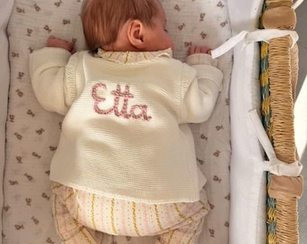 Personalised Cream Name Cardigan | Name Cardigan | Newborn Cardigan | Newborn gift | Baby Gifts l Name Announcement| Coming Home Outfit