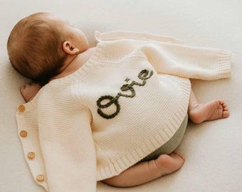 Personalised Cream Name Cardigan | Name Cardigan | Newborn Cardigan | Newborn gift | Baby Gifts l Name Announcement| Coming Home Outfit