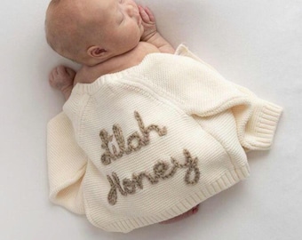 Personalised Cream Name Cardigan | Name Cardigan | Newborn Cardigan | Newborn gift | Baby Gifts l Name Announcement| Coming Home Outfit