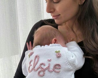 Personalised White Frill Name Cardigan | Name Cardigan | Newborn Cardigan | Newborn gift | Baby Gifts l Name Announcement