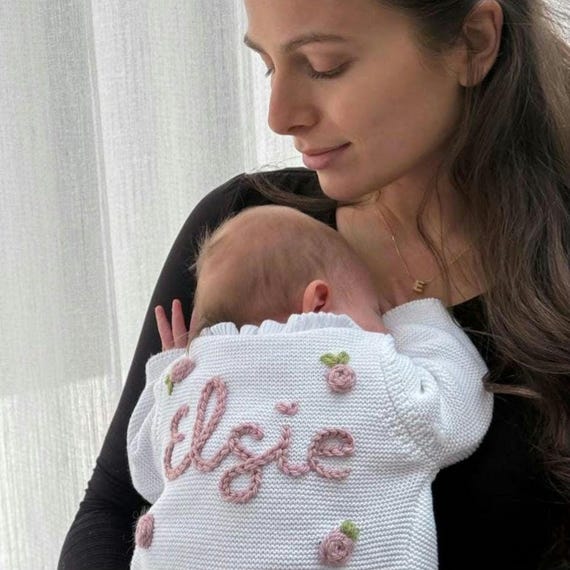 Personalised White Frill Name Cardigan | Name Cardigan | Newborn Cardigan | Newborn gift | Baby Gifts l Name Announcement