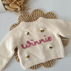 Personalised Cream Name Cardigan | Name Cardigan | Newborn Cardigan | Newborn gift | Baby Gifts l Name Announcement| Coming Home Outfit image 13