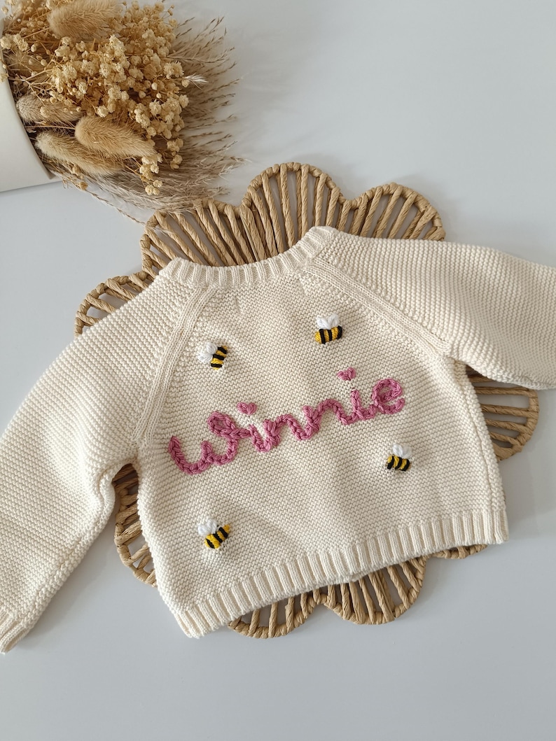 Personalised Cream Name Cardigan | Name Cardigan | Newborn Cardigan | Newborn gift | Baby Gifts l Name Announcement| Coming Home Outfit image 13
