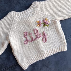 Personalised Cream Name Cardigan | Name Cardigan | Newborn Cardigan | Newborn gift | Baby Gifts l Name Announcement| Coming Home Outfit image 15